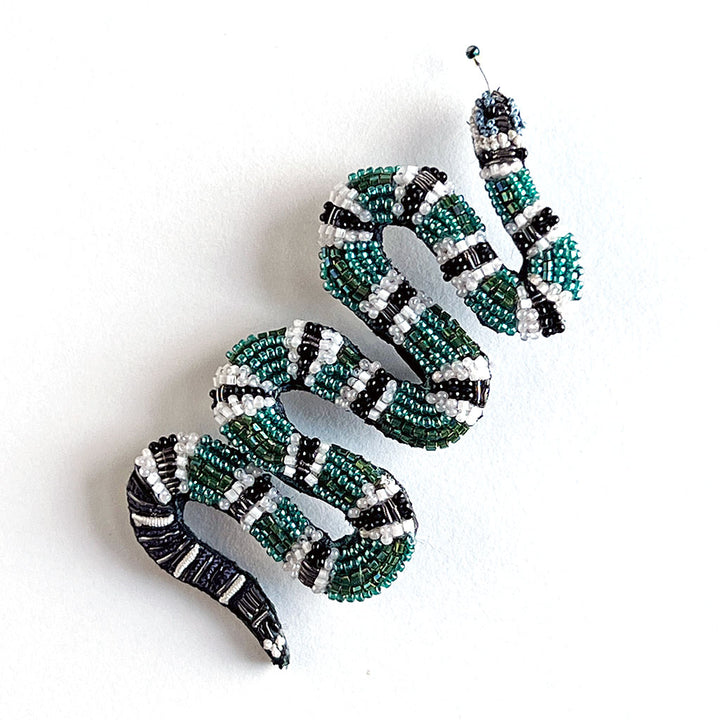 Beaded Striped Snake Embroidered Pin by Trovelore