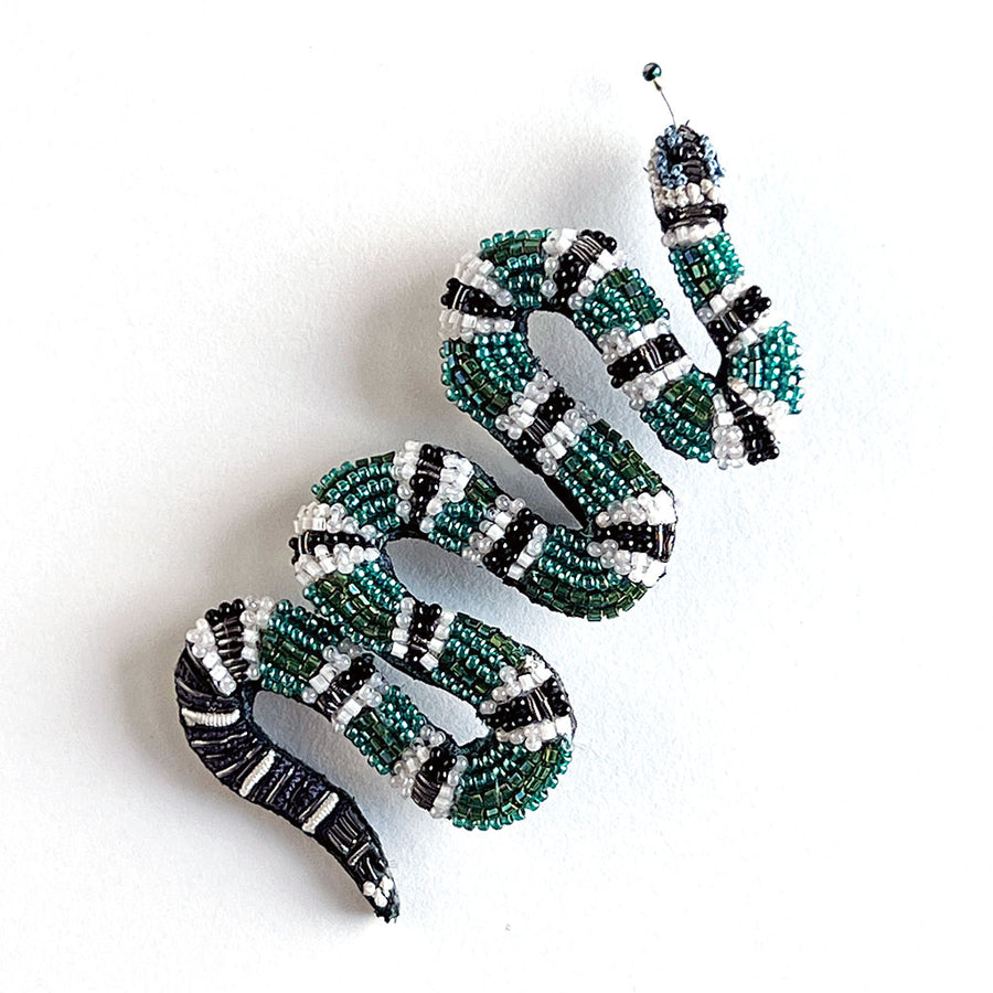 Beaded Striped Snake Embroidered Pin by Trovelore