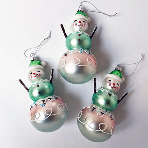 Pastel Snowman with Green Hat Glass Ornament