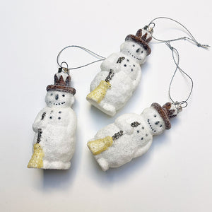 Sparkle Snowman with a Broom Glass Ornament