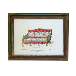 Canapé Louis XVI Drapé (Draped Louis XVI Sofa) Original Hand-Colored French Engraving in Vintage Frame
