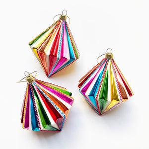 Rainbow Stripes Wide Glass Ornament