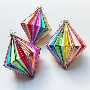 Rainbow Stripes Wide Glass Ornament