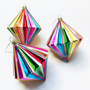 Rainbow Stripes Wide Glass Ornament