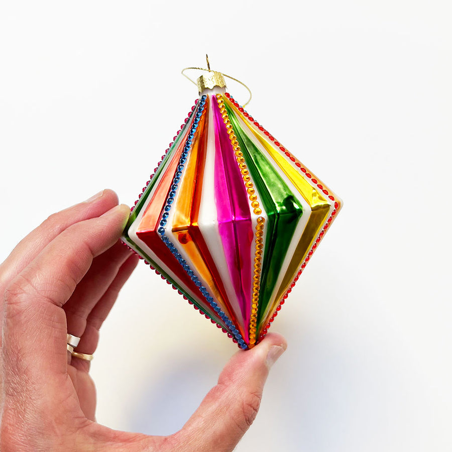 Rainbow Stripes Wide Glass Ornament