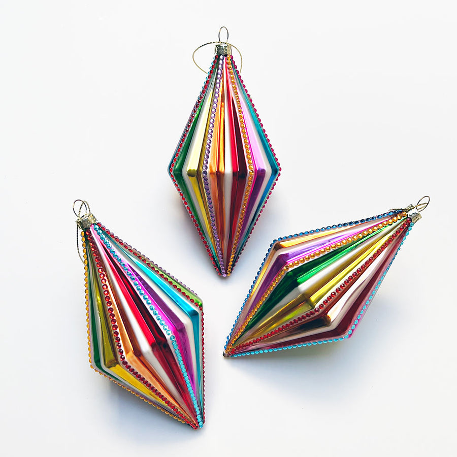 Rainbow Stripes Tall Glass Ornament