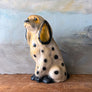 Vintage Chalkware Seated Spotted Dog Figurine Bank