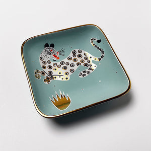 Waylande Gregory Square Dish with Leopard & Gold Dots Matte Aqua