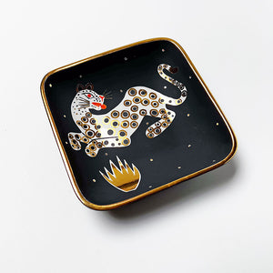 Waylande Gregory Square Dish with Leopard & Gold Dots Matte Black