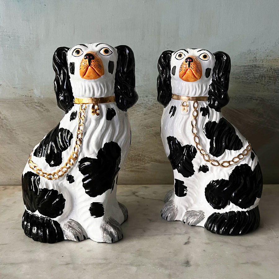 Paper Maché Spotted Spaniel Dog Figurines (Set of 2)