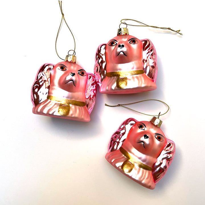 Pink Staffordshire Dog with Gold Collar Glass Ornament