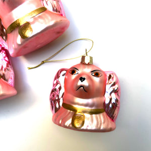 Pink Staffordshire Dog with Gold Collar Glass Ornament