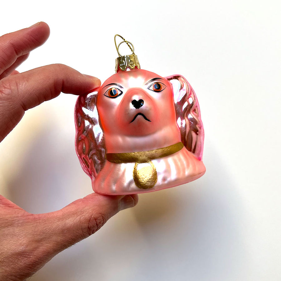 Pink Staffordshire Dog with Gold Collar Glass Ornament