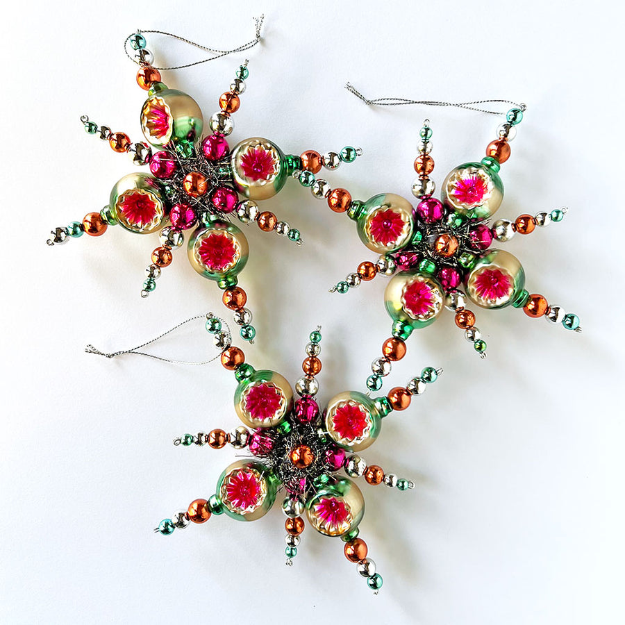 Tinsel Starburst Glass Ornament Aqua