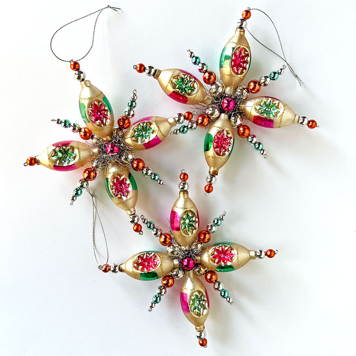 Tinsel Starburst Glass Ornament Gold