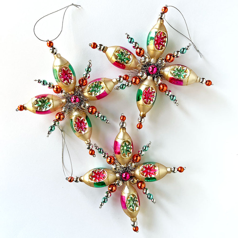 Tinsel Starburst Glass Ornament Gold