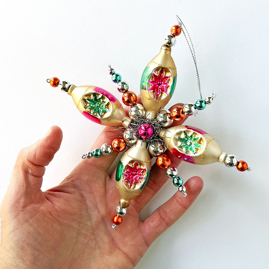 Tinsel Starburst Glass Ornament Gold