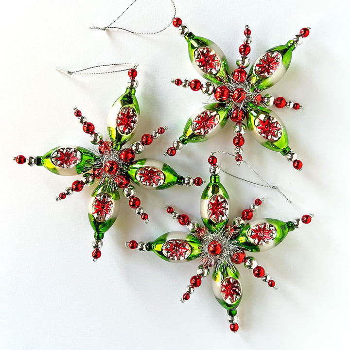 Tinsel Starburst Glass Ornament Green
