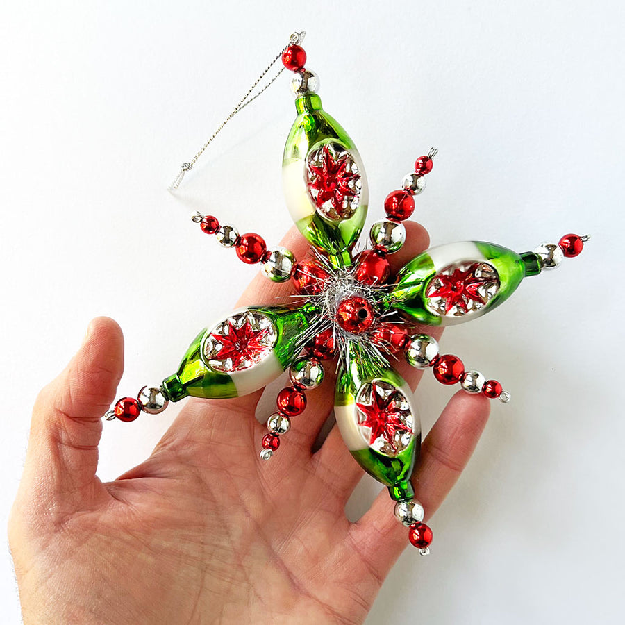 Tinsel Starburst Glass Ornament Green