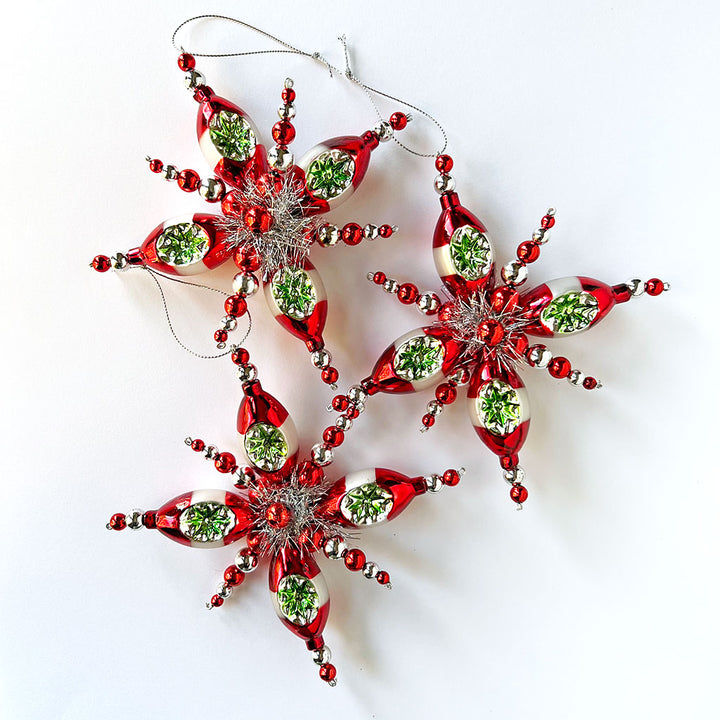 Tinsel Starburst Glass Ornament Red