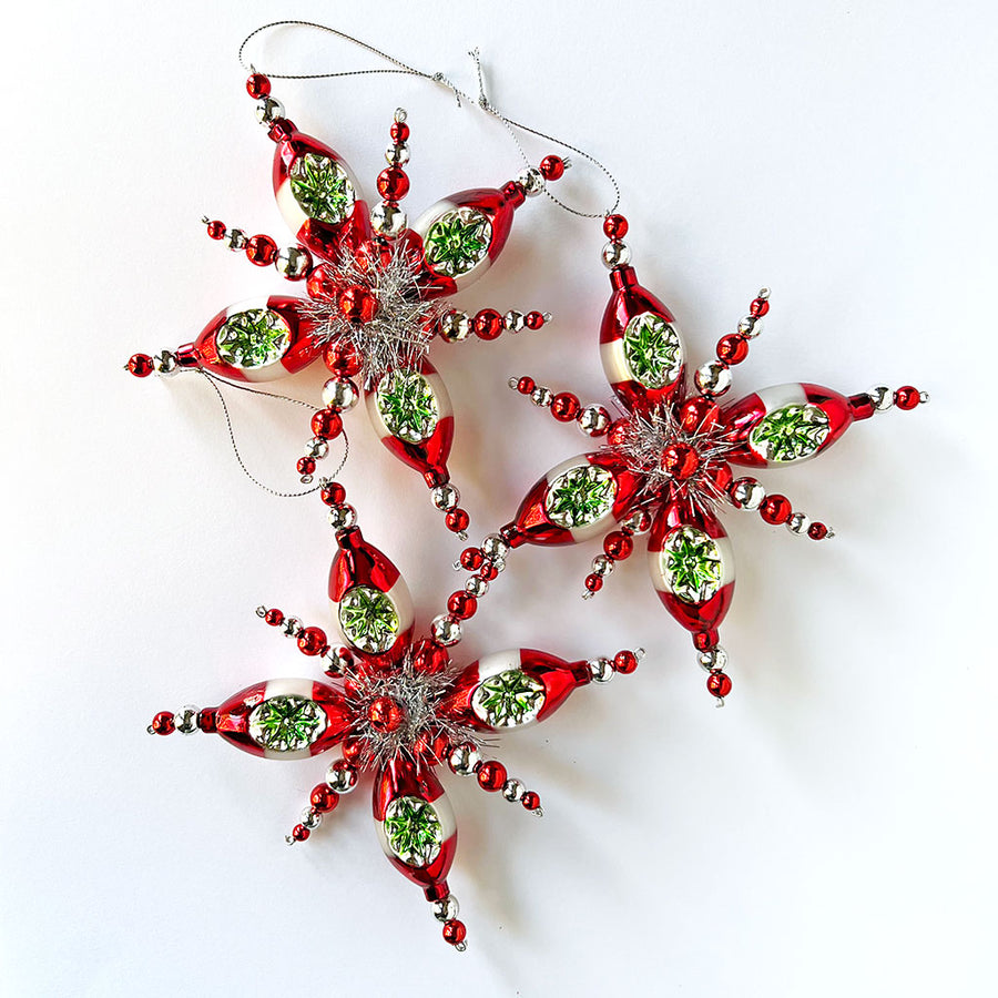 Tinsel Starburst Glass Ornament Red