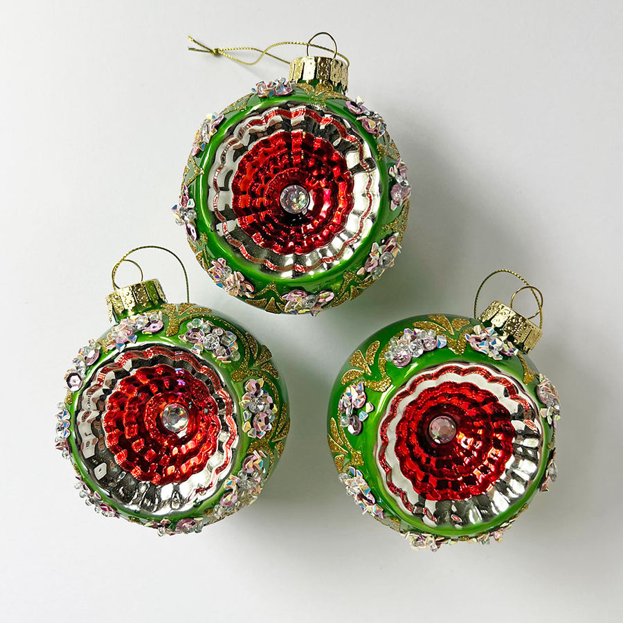 Starburst Globe Glass Ornament Green