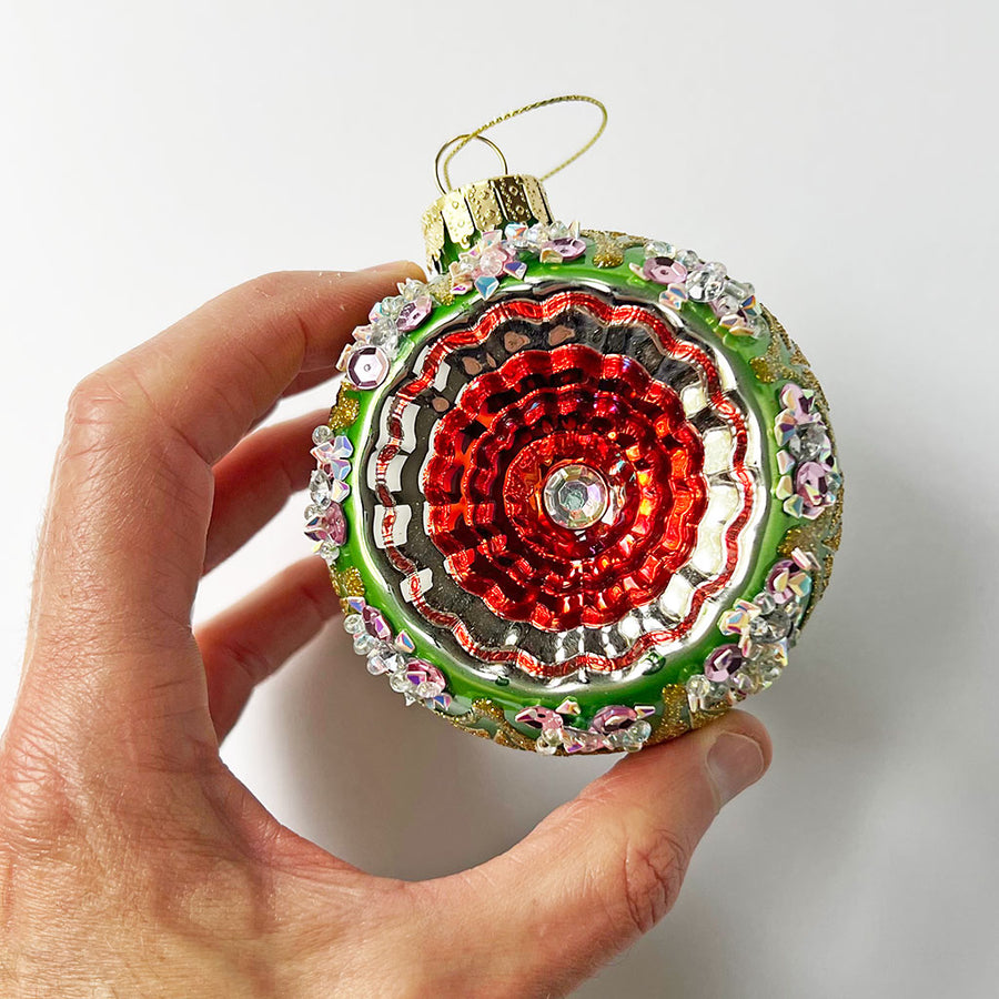 Starburst Globe Glass Ornament Green