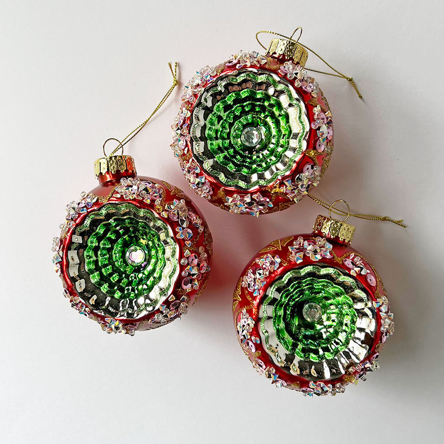 Starburst Globe Glass Ornament Red