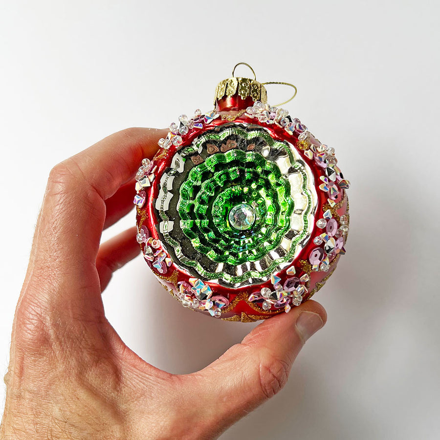 Starburst Globe Glass Ornament Red