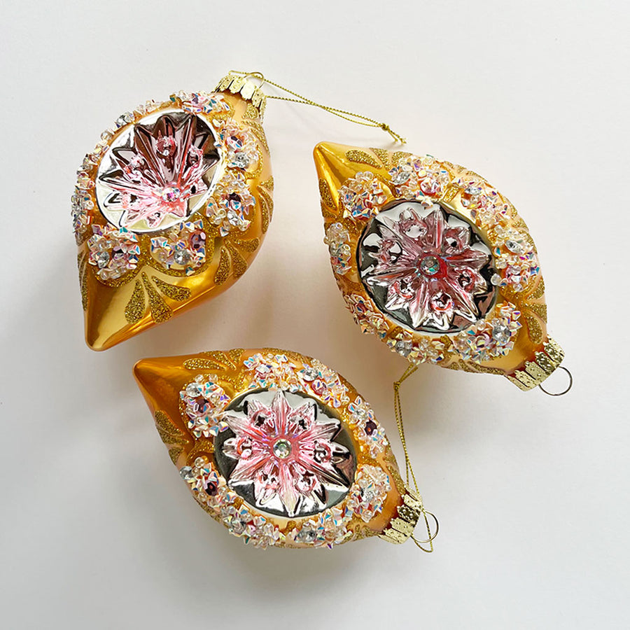 Starburst Teardrop Glass Ornament Gold