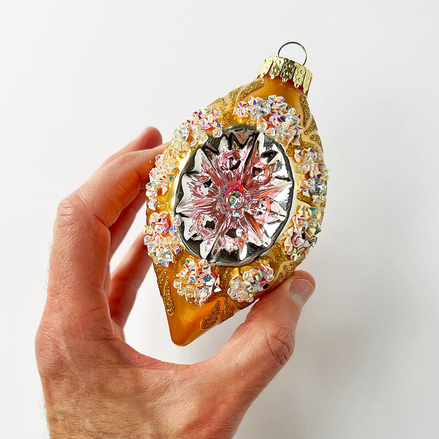 Starburst Teardrop Glass Ornament Gold