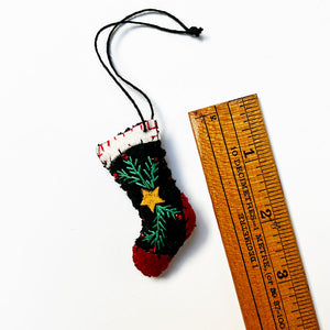 Stitched and Beaded Felt Small Holiday Stocking Ornament