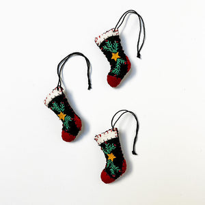 Stitched and Beaded Felt Small Holiday Stocking Ornament