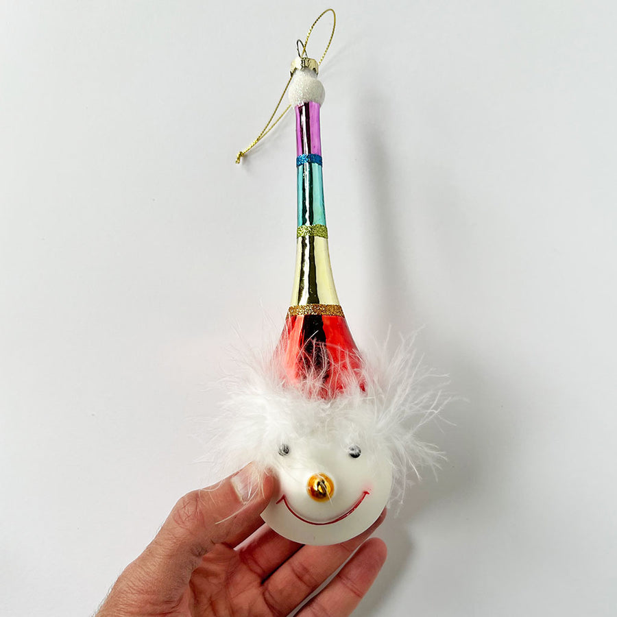 Snowman with Rainbow Hat Glass Ornament