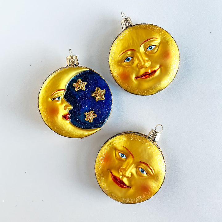 Crescent Moon & Full Moon Double Sided Glass Ornament