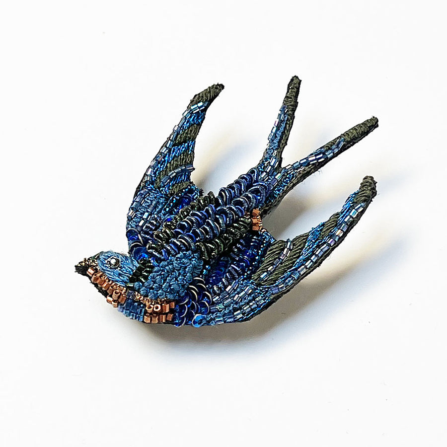 Beaded Swallow Embroidered Pins