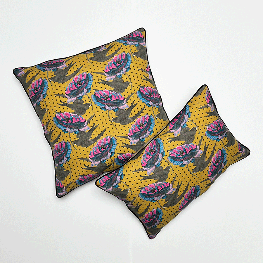 Swallows & Poppies Decorative Pillows