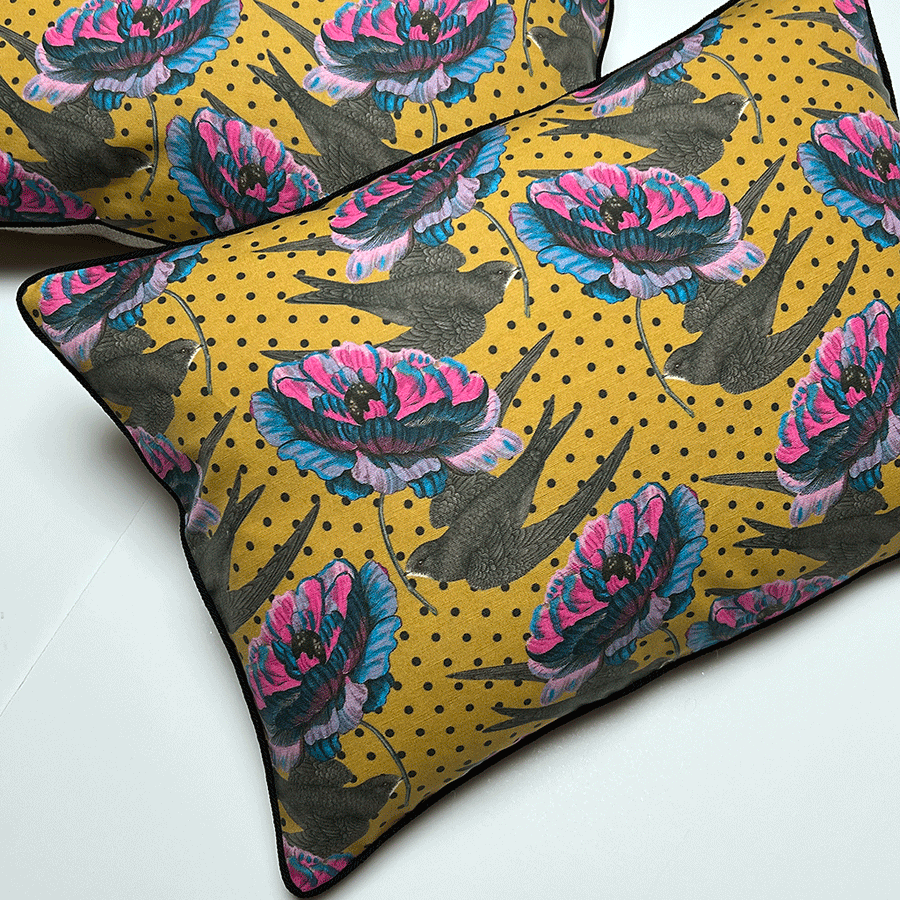 Swallows & Poppies Decorative Pillows