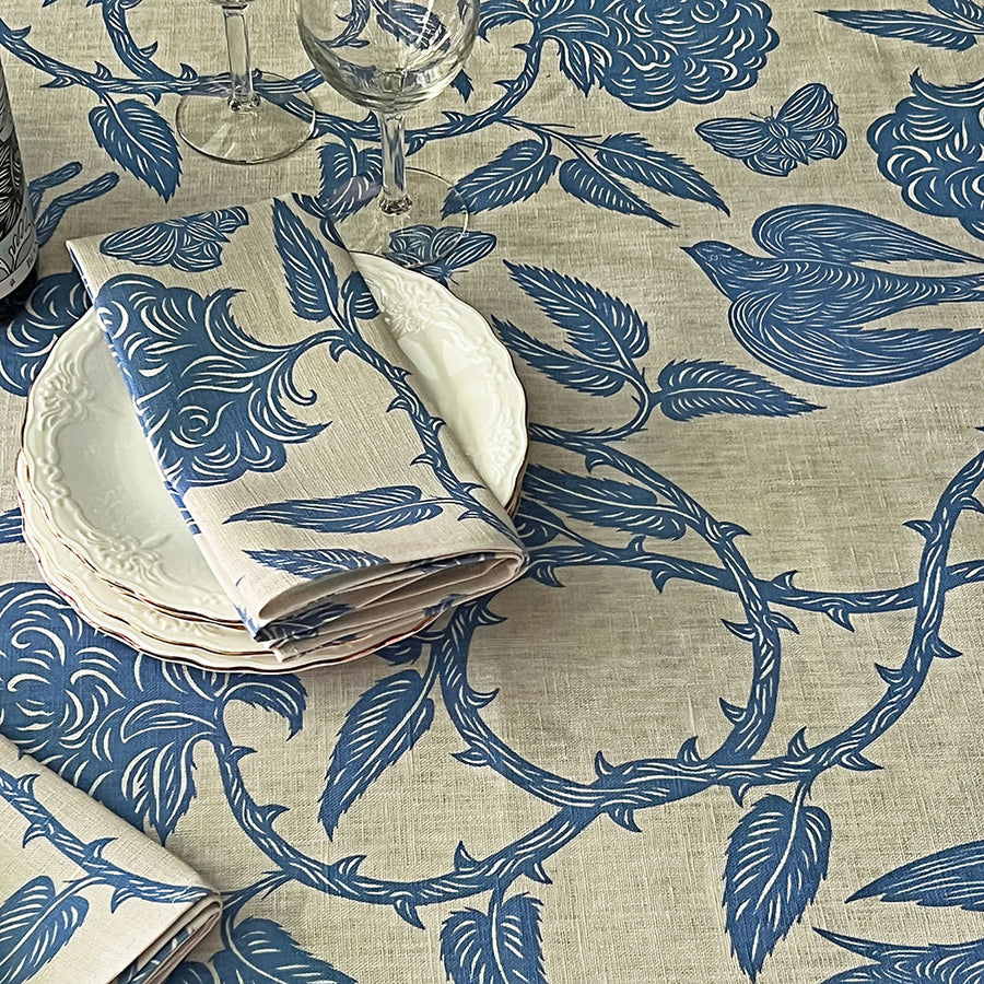 PATCH NYC Hawthorn Garden Cornflower Blue Linen Tablecloth