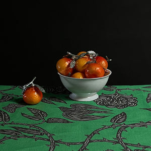 Tangerine with Sparkle Leaves Glass Ornament