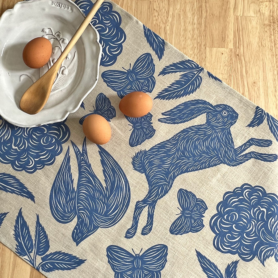 PATCH NYC Hawthorn Garden Cornflower Blue Linen Tea Towel