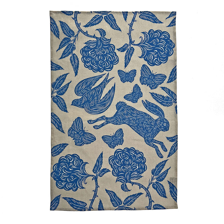 PATCH NYC Hawthorn Garden Cornflower Blue Linen Tea Towel