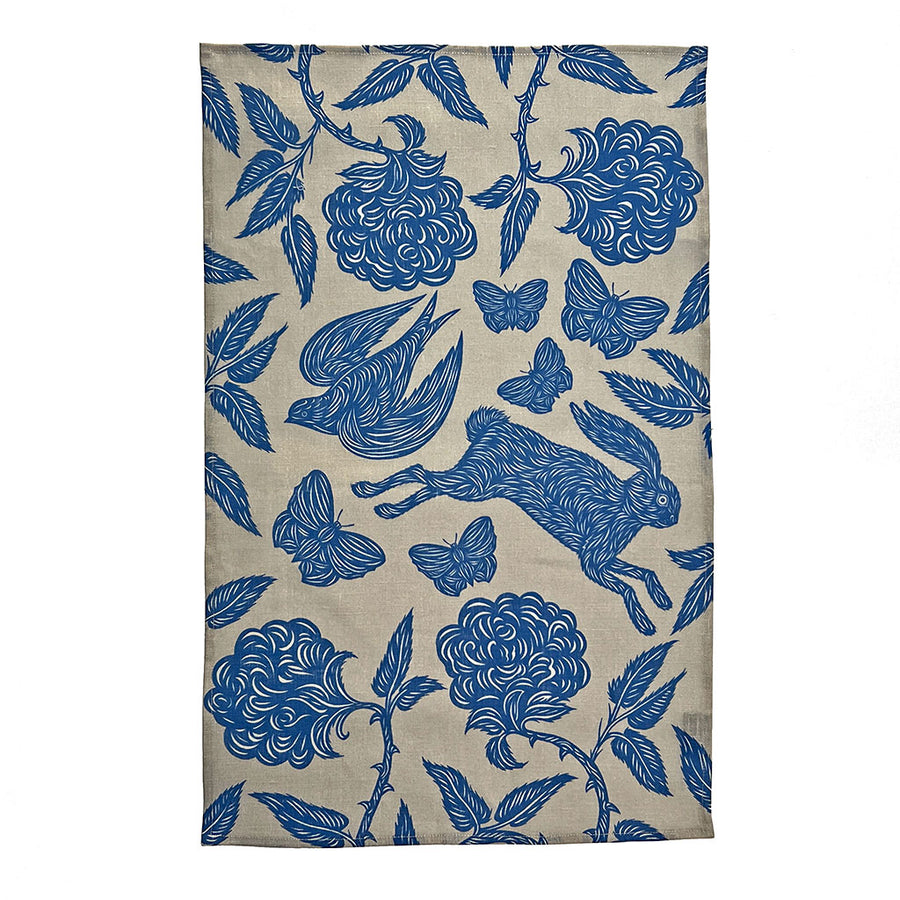 PATCH NYC Hawthorn Garden Cornflower Blue Linen Tea Towel