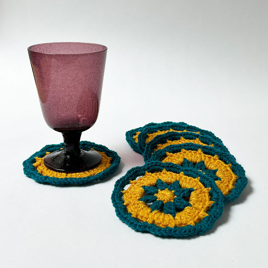 Hand Crochet Coaster Set (teal & mustard)