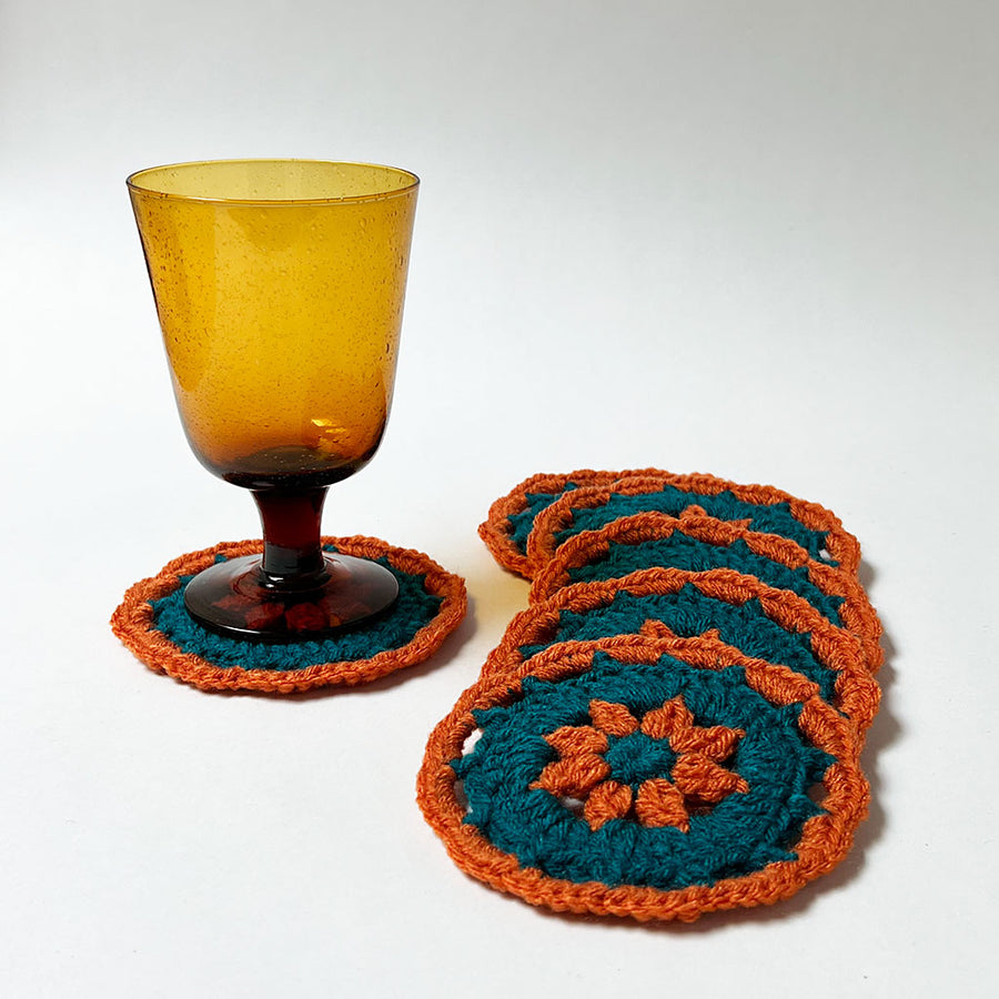 Hand Crochet Coaster Set (rust & teal)