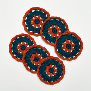 Hand Crochet Coaster Set (rust & teal)