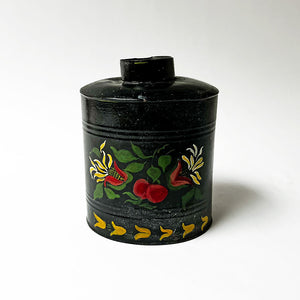 Vintage Hand Painted Toleware Metal Oval Canister