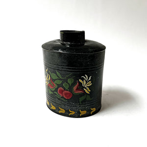 Vintage Hand Painted Toleware Metal Oval Canister