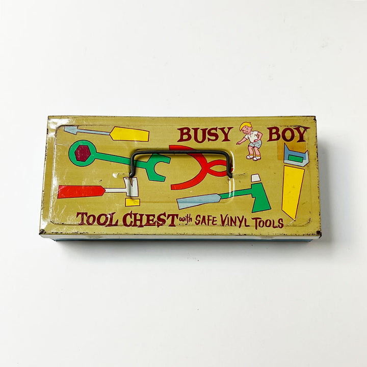 Vintage Busy Boy Metal Tool Chest with Vinyl Toys (11 piece set)