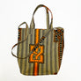 Cotton Print Market Tote: Orange & Navy Geometric